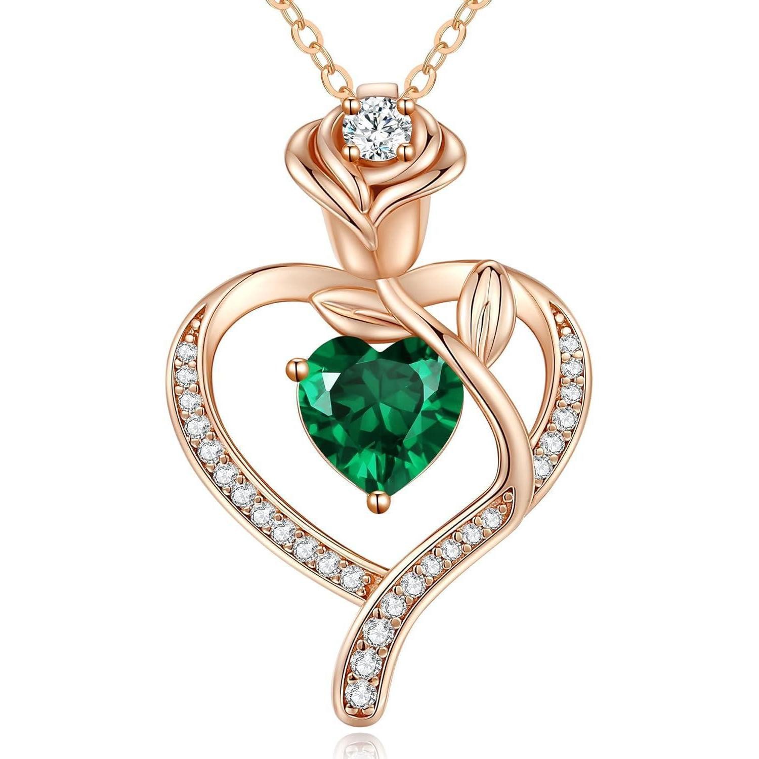 Kette mit Anhänger Halskette Damen Rosegold Herz Geburtsstein Sterling 925 Rosegold-05