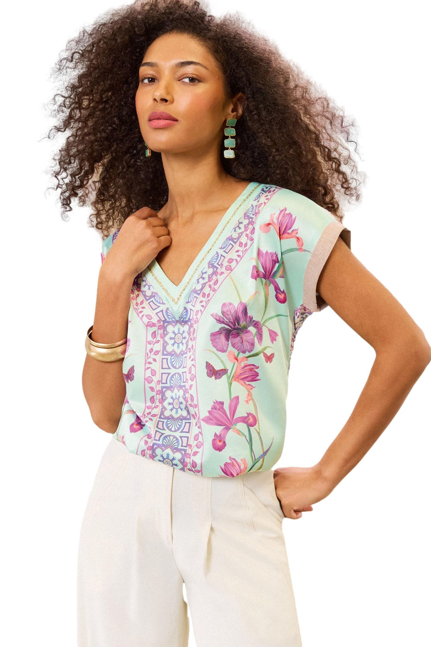 Love & Roses V-Shirt Love & Roses T-Shirt mit Satin-Front, Regular (1-tlg)