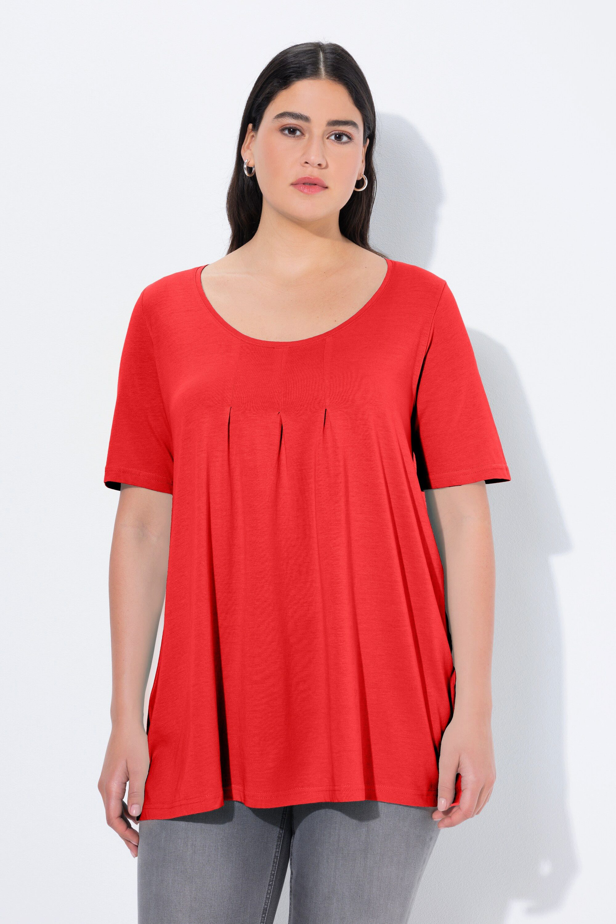 T-Shirt T-Shirt Zierfalten A-Linie Rundhals Halbarm Modal