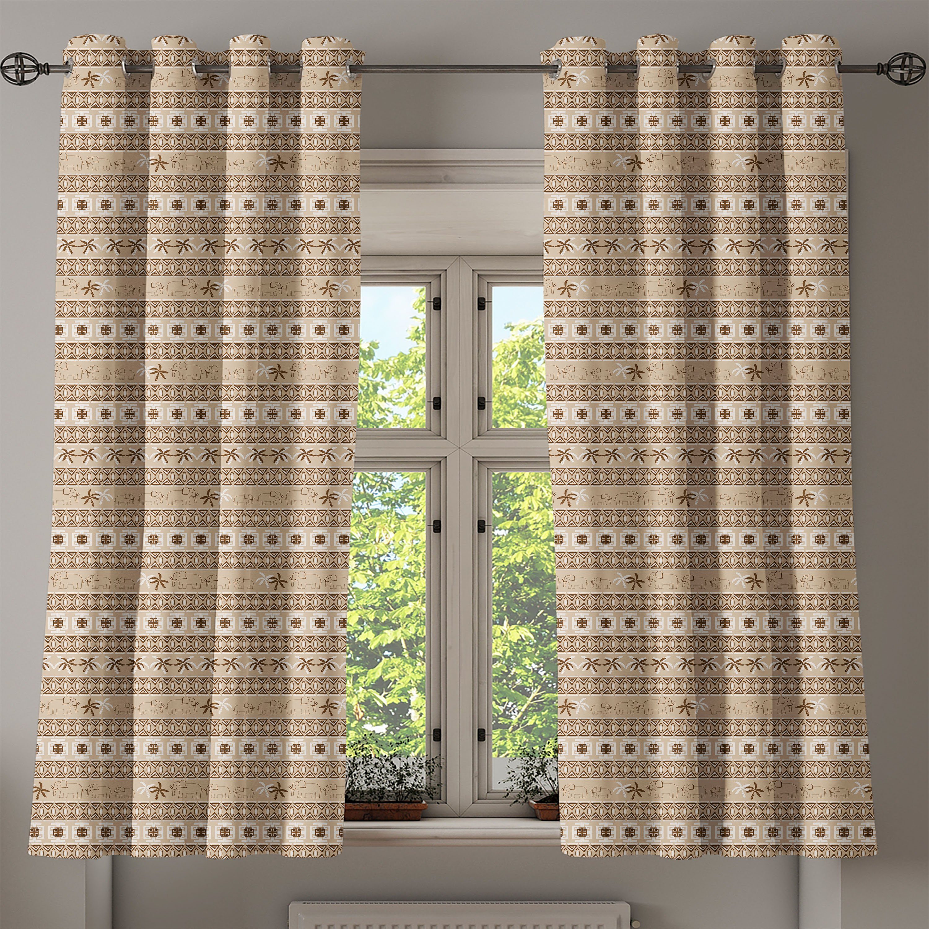 Gardine Schlafzimmer 2-Panel-Fenstervorhänge Elefanten für Tier Wohnzimmer, Dekorative Abakuhaus,
