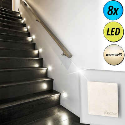 etc-shop LED Einbaustrahler, 8er Set LED Wand Spots Akzent Beleuchtung Wohn Zimmer Decken Lampen Flur Treppen Stufen Leuchten