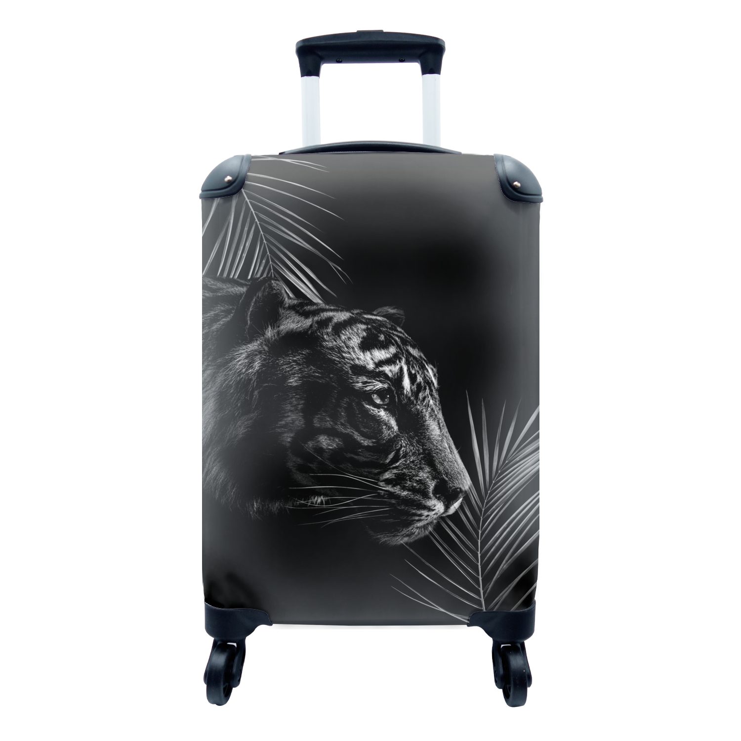 MuchoWow Handgepäckkoffer Seite eines Tigers vor schwarzem Hintergrund mit Zweigen - schwarz und, 4 Rollen, Reisetasche mit rollen, Handgepäck für Ferien, Trolley, Reisekoffer