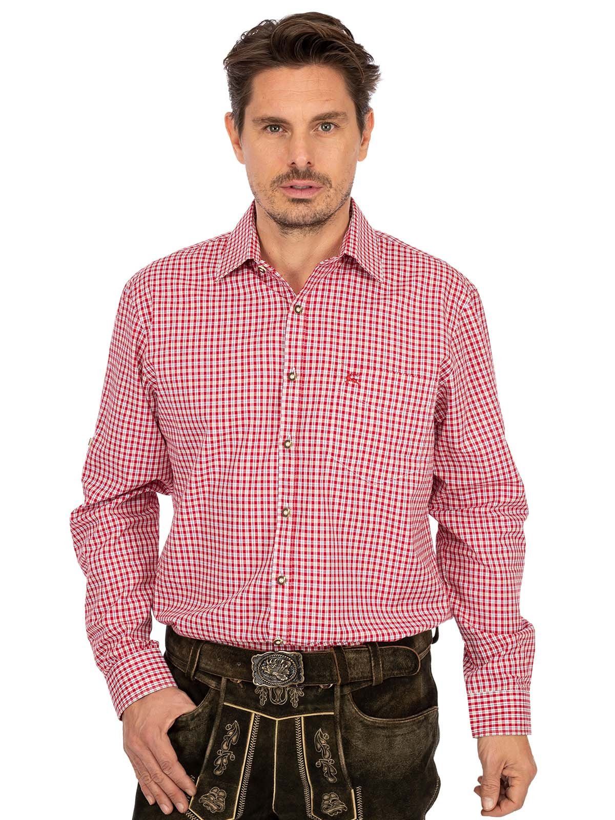 OS-Trachten Trachtenhemd Karo Langarmhemd ALBSTADT rot (Regular Fit