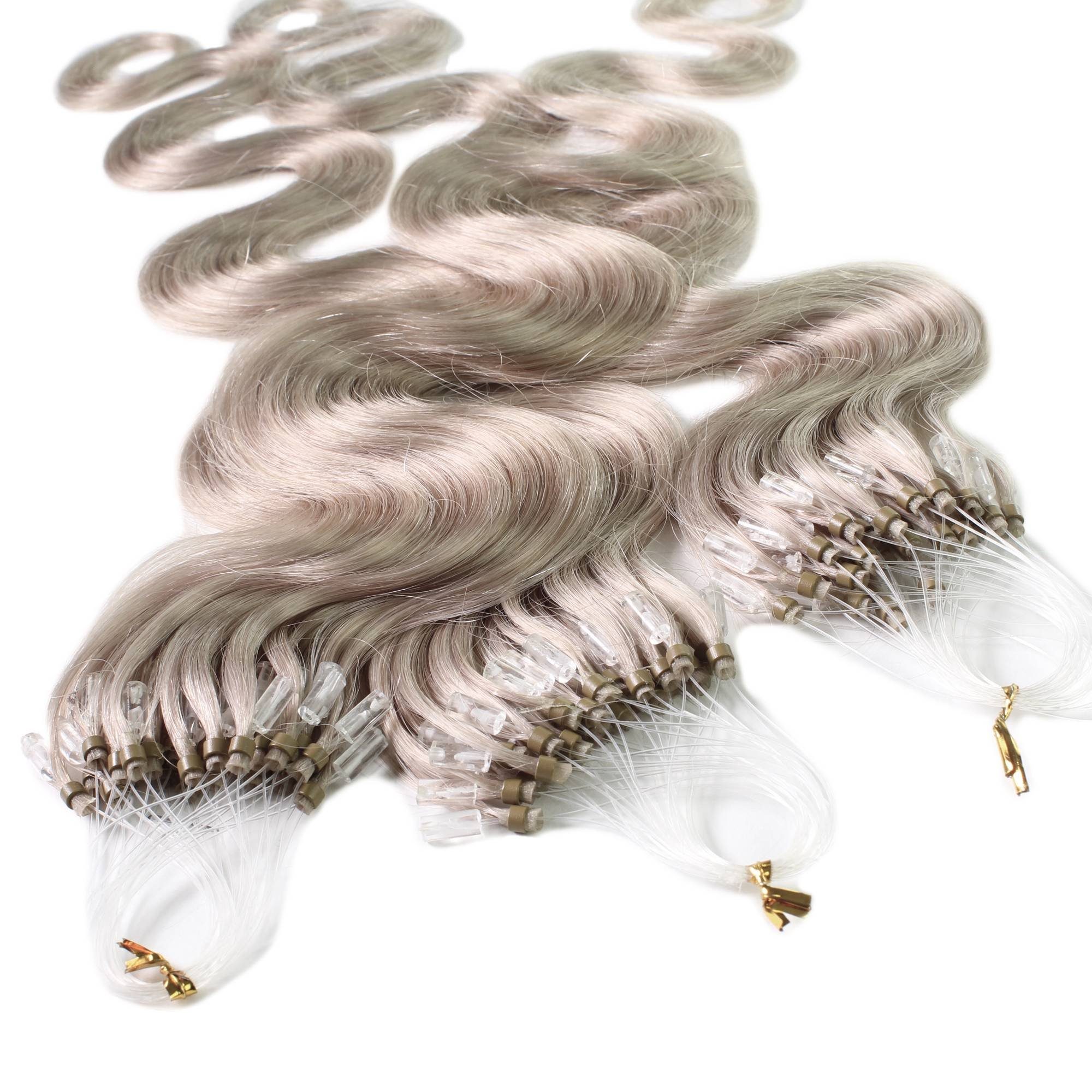 hair2heart Echthaar-Extension Microring Loops - gewellt #10/1 Hell-Lichtblond Asch 1g 60cm
