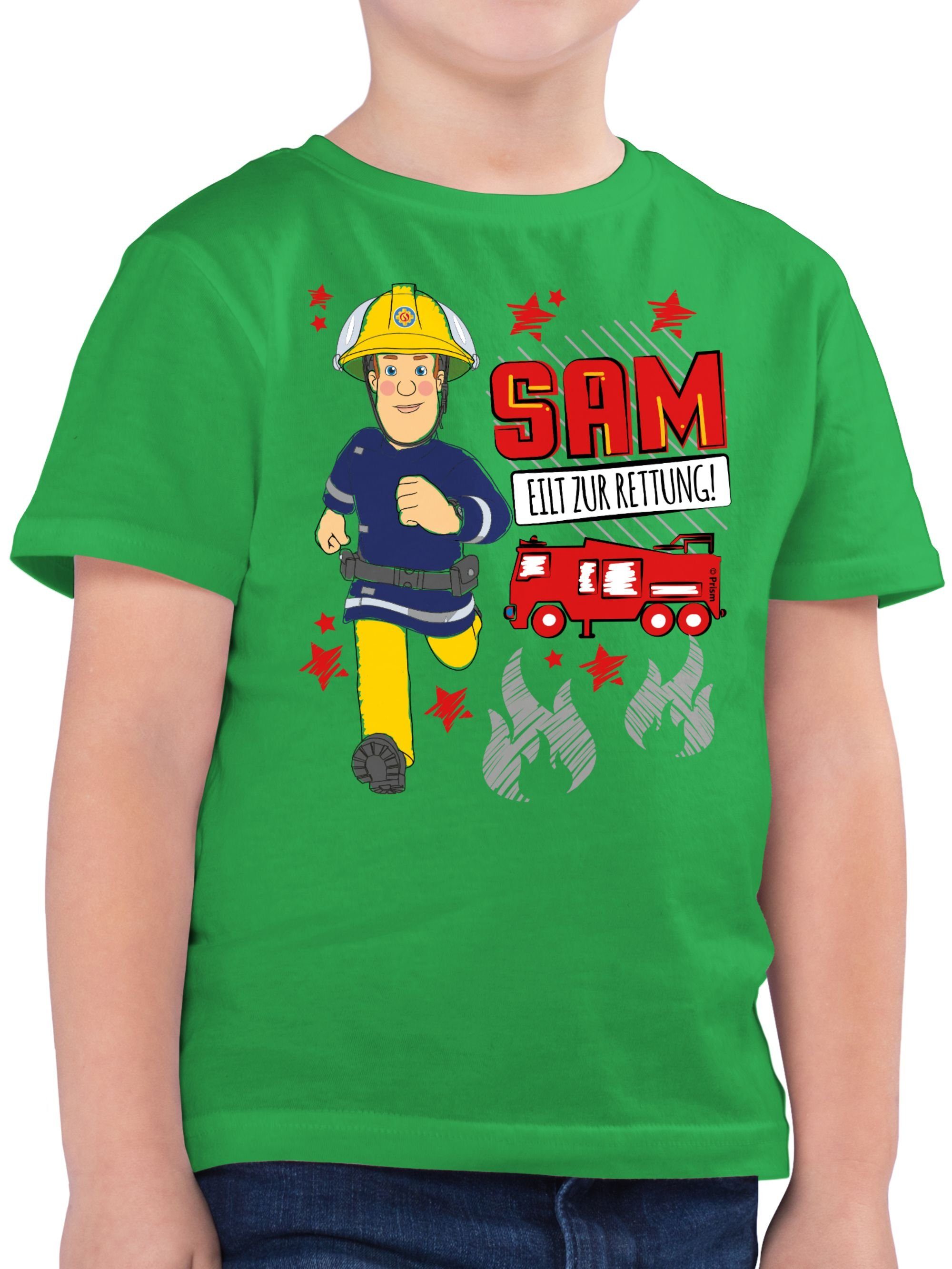 T-Shirt Shirtracer Feuerwehrmann Sam 03 eilt Sam Grün Rettung zur Jungen