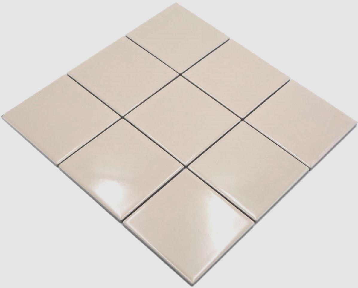Mosani Mosaikfliesen Mosaik Fliese Wand Keramik beige glänzend Fliese WC Bad Küche