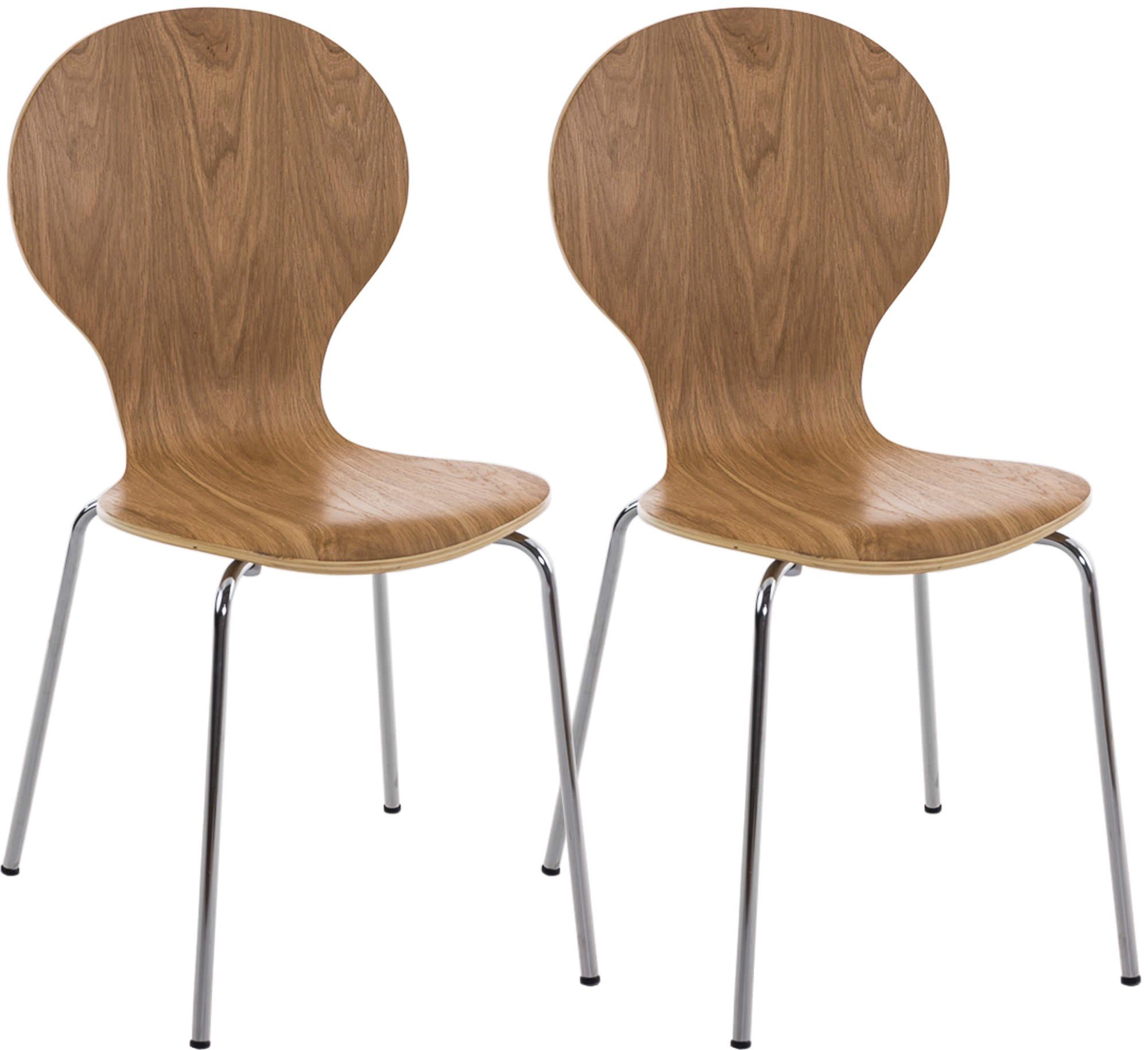 TPFLiving Besucherstuhl Daggy mit ergonomisch geformter Sitzfläche - Konferenzstuhl (Besprechungsstuhl - Warteraumstuhl - Messestuhl, 2 St), Gestell: Metall chrom - Sitzfläche: Holz eiche