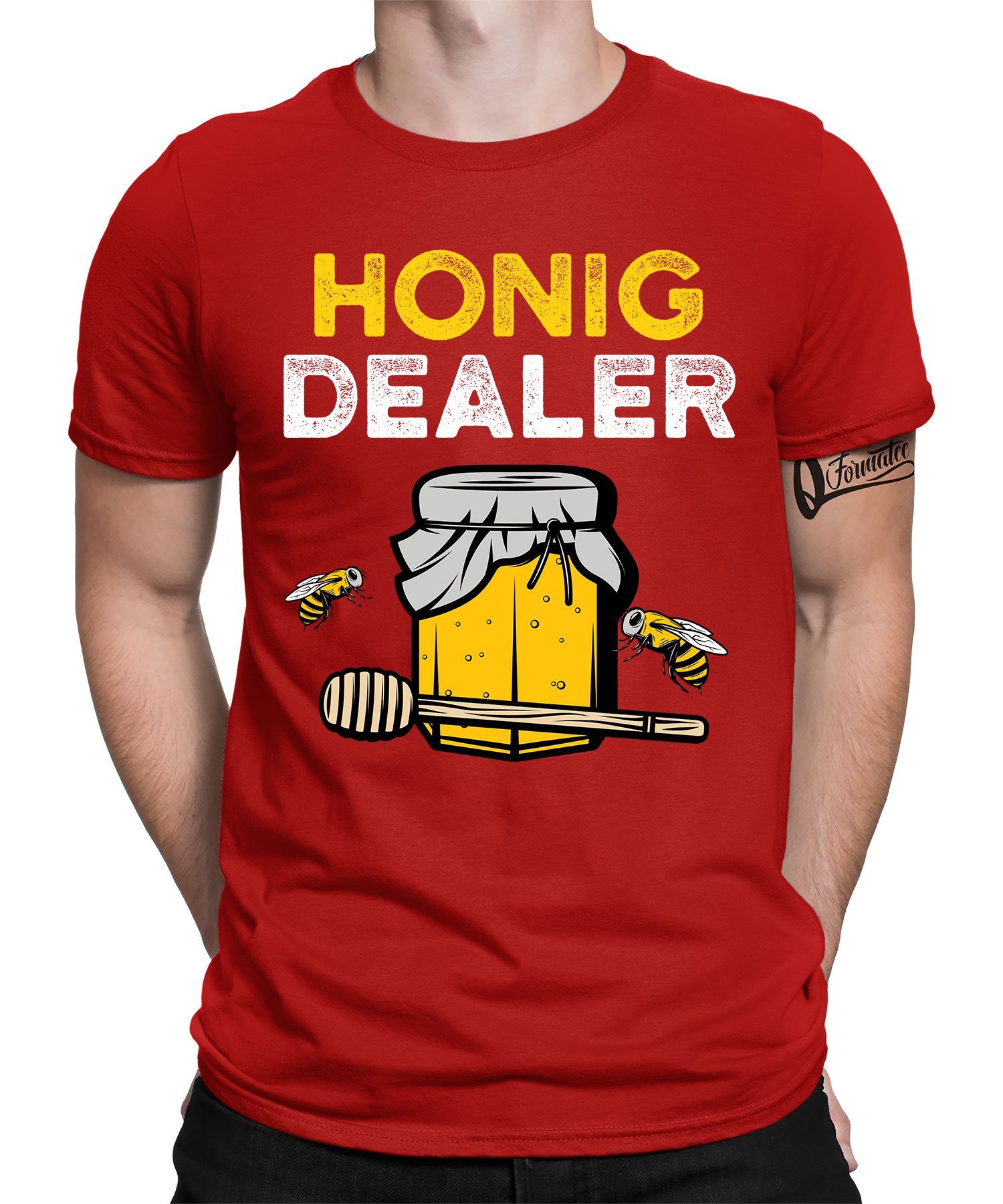 Quattro Formatee Kurzarmshirt Honig T-Shirt Herren - (1-tlg) Biene Imker Bienenzüchter Honig Rot Dealer