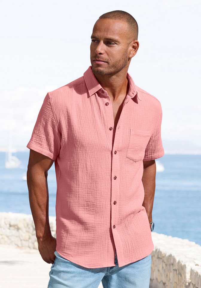 Beachtime Kurzarmhemd Regular fit Kurzarm, Freizeithemd aus Musselin-Ware
