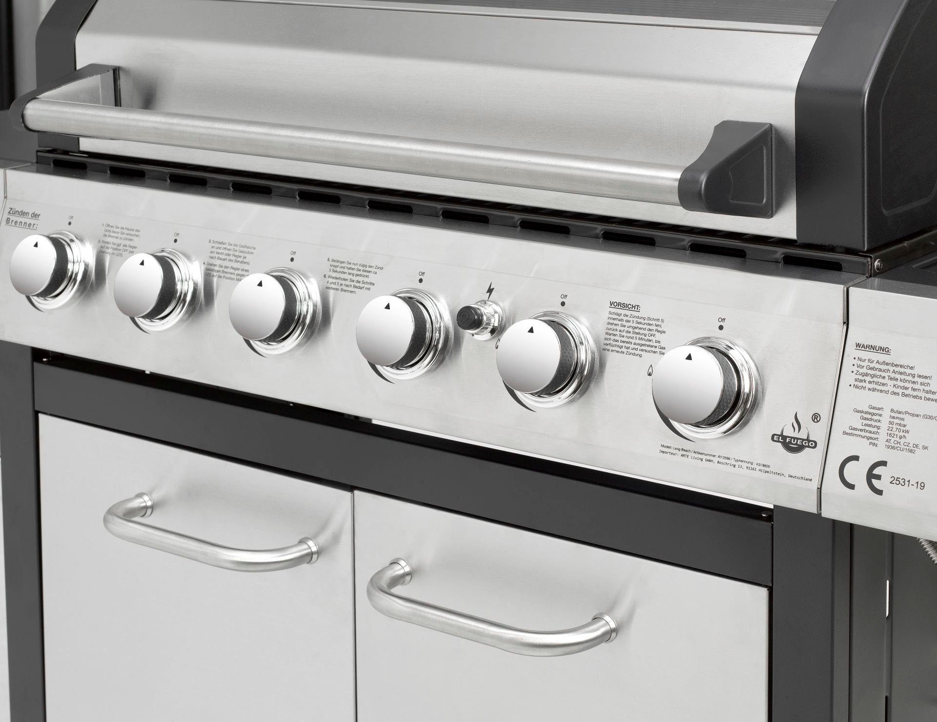 El Fuego Gasgrill Long Beach, BxTxH: 161x59,5x121 cm