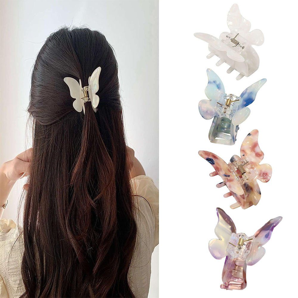 NUODWELL Haarspange 4 Stück Schmetterling Damen Acryl Haarspangen Dekorative Kopfbedeckung