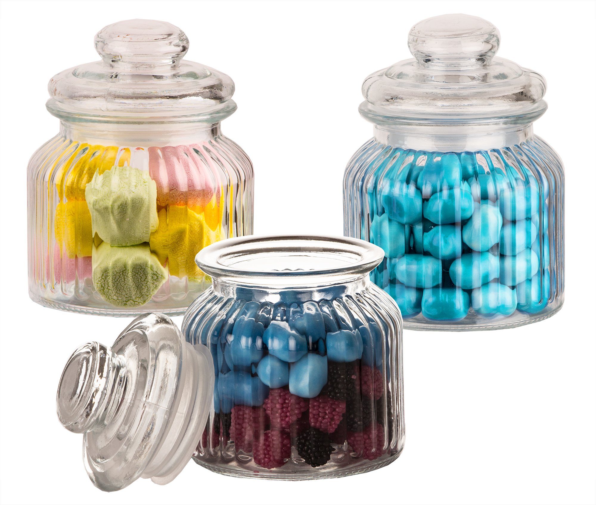 BigDean Einmachglas Vorratsgläser mit Deckel Bonbonglas Süßigkeiten Kräuter, Glas, (Set, 3-tlg., Bonbonniere/n), Gummidichtung, Vintage Design, Spülmaschinenfest (Deckel Handspülen)