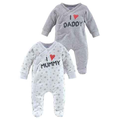 Klitzeklein Schlafoverall I love Mummy / I love Daddy (Packung, 2-tlg) aus Bio-Baumwolle, Baby-Overalls