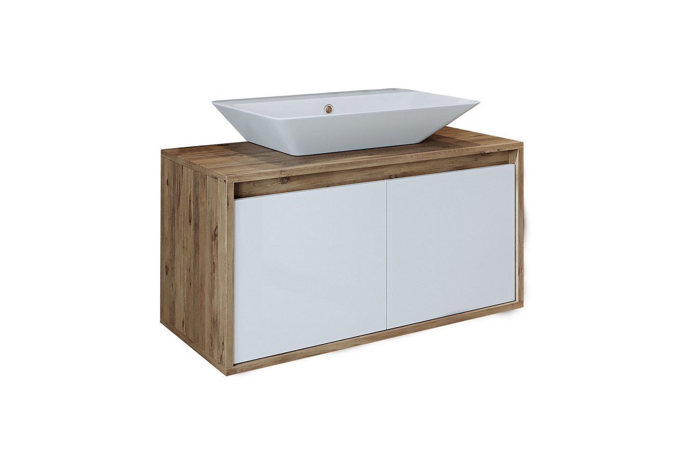 Roomart Badmöbel-Set ATLANTIC 85 cm, opt: mit Keramik-Aufsatzbecken in 4 Farben, (Badezimmermöbel ATLANTIC 85cm in 4 Farben Unterschrank mit Waschbecken)