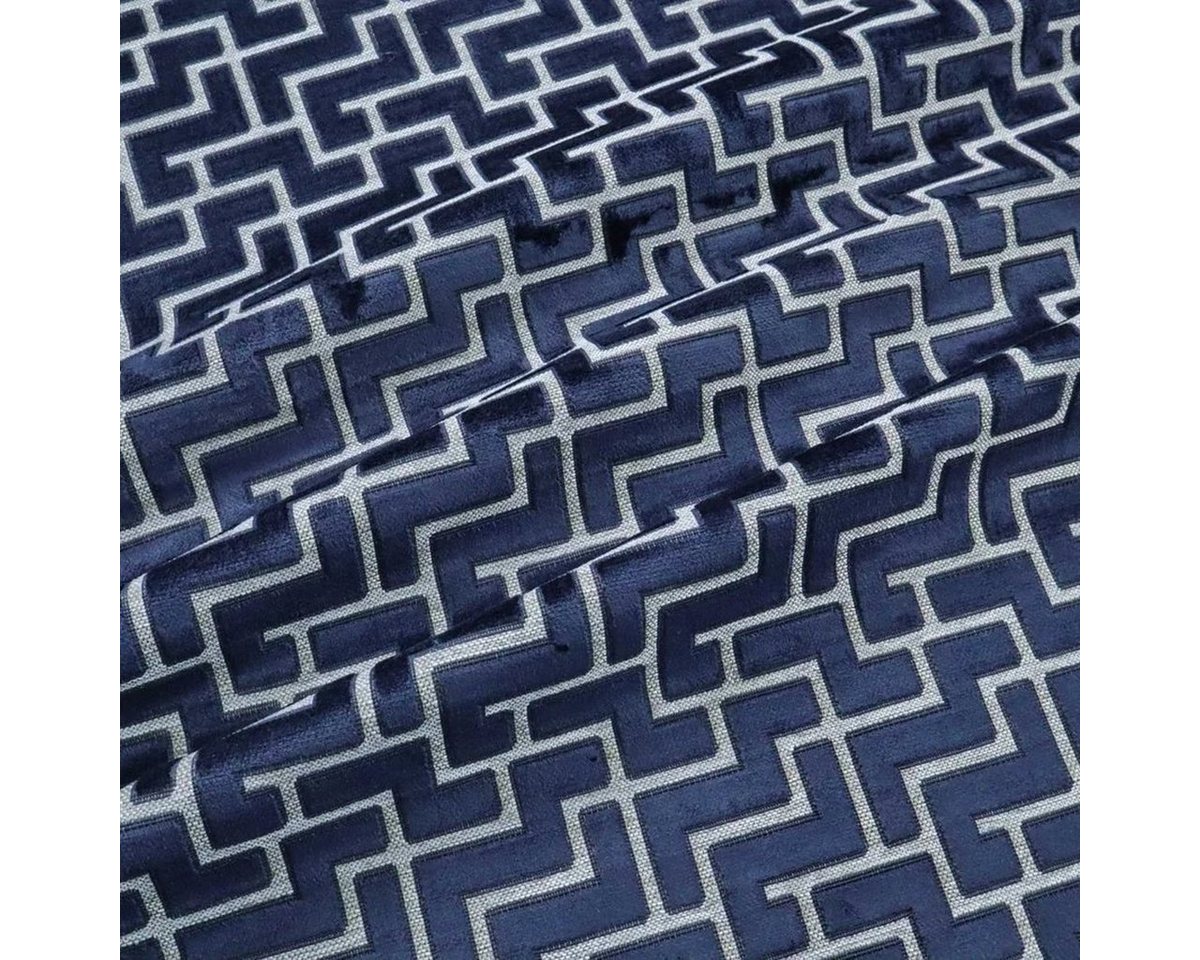 Thumbnail - Stofferia Stoff Polsterstoff Samt Jacquard Laberinto Royalblau, Breite 140 cm, Meterware