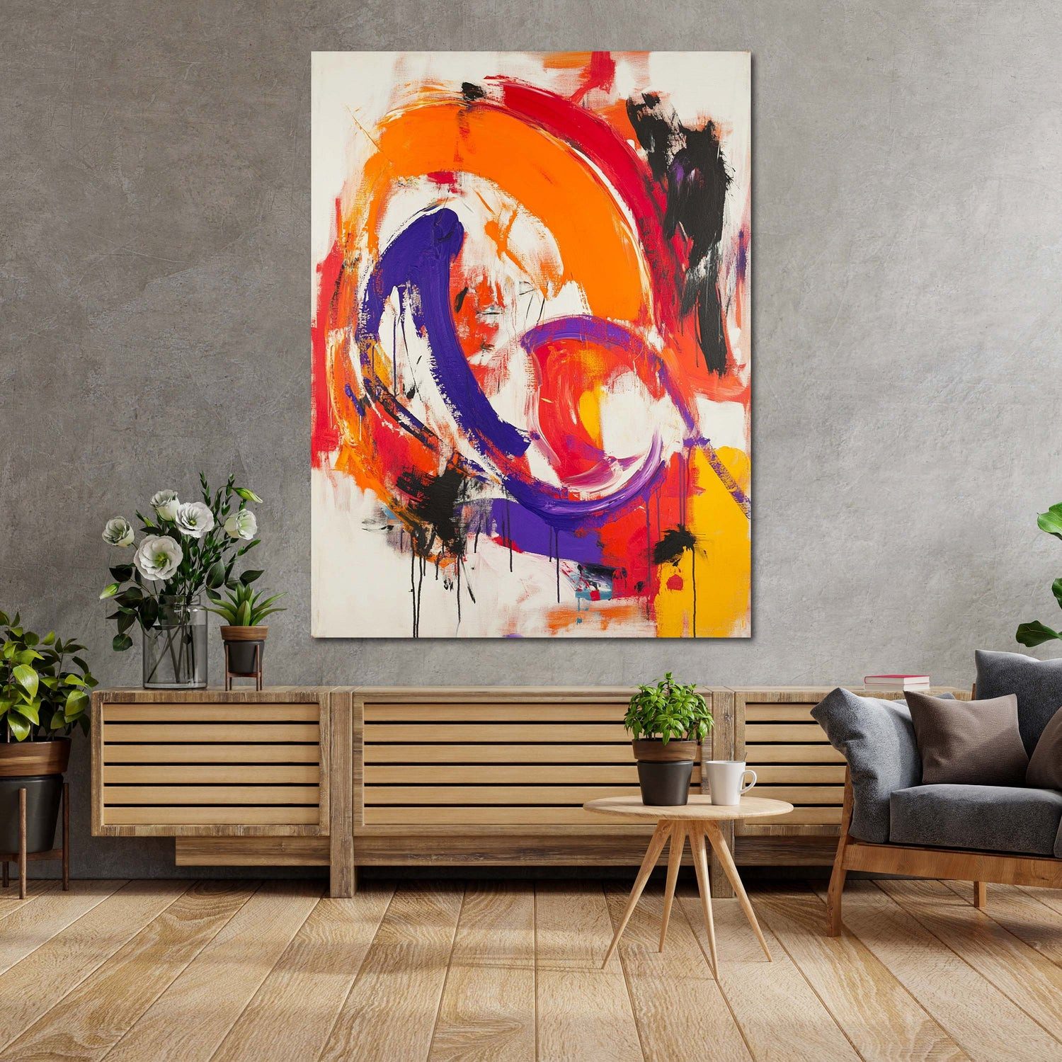 Artedinoi Leinwandbild Abstrakt Orange Lila expressiv Leinwandbild Wandbild Kunstdruck XL Wan, Abstrakt in Orange-Lila