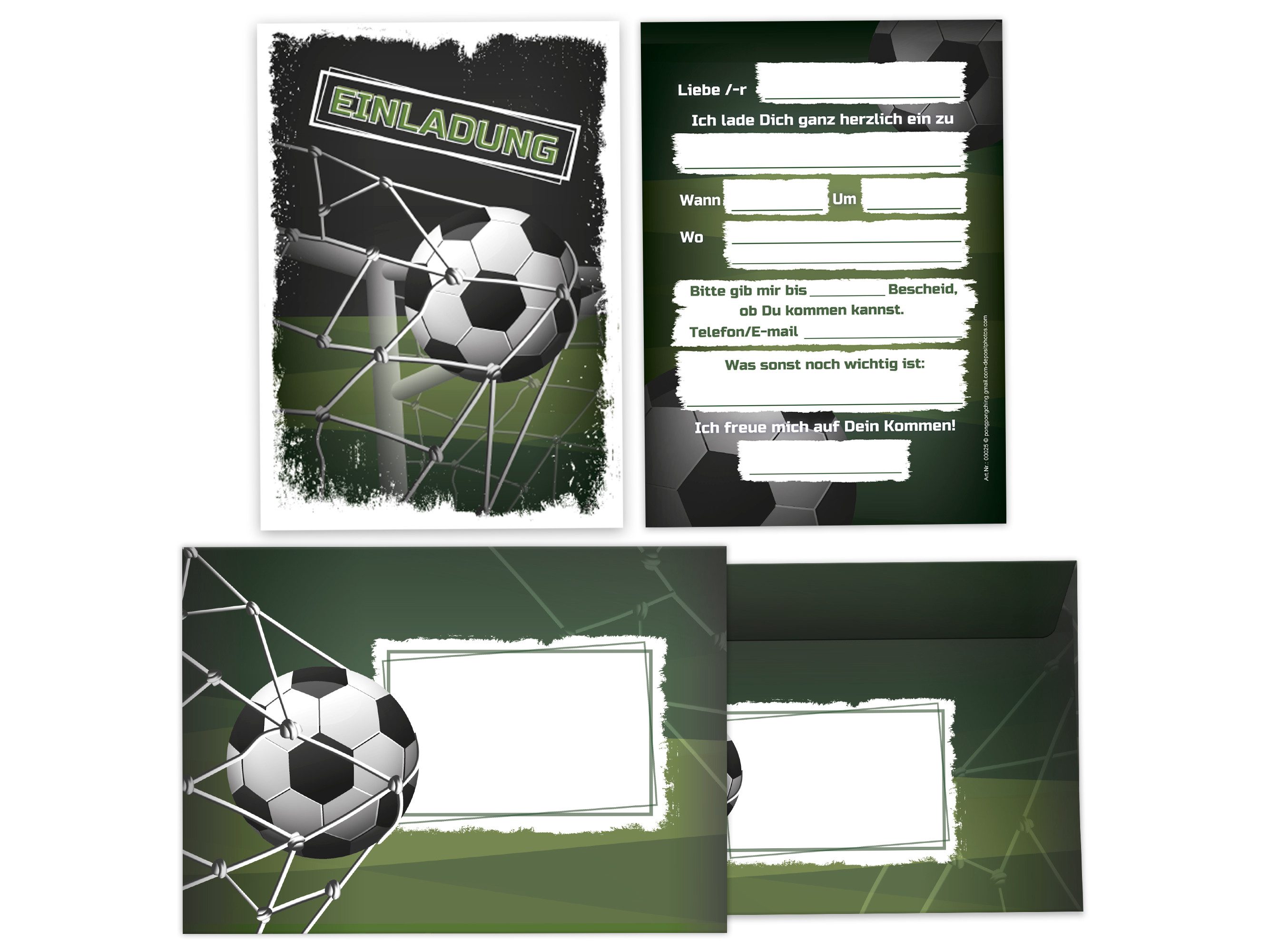 LIMONIA Einladungskarten Fußball zum Kindergeburtstag Einladungen mit Umschlägen Karte Fussball, Karten mit Umschlägen zum Geburtstag soccer Kicken