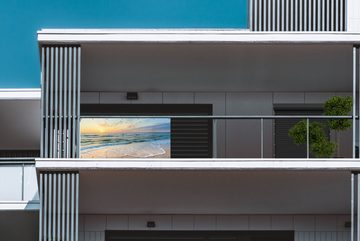MuchoWow Balkonsichtschutz Strand - Meer - Sonnenuntergang - Golf (1-St) Balkonbanner, Sichtschutz für den Balkon, Robustes und wetterfest