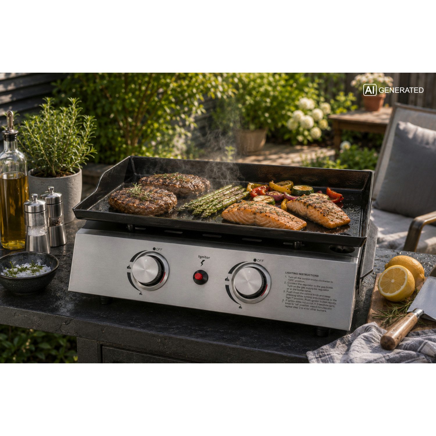 JUSTUS Camping-Gasgrill Tischgrill BBQ-Plancha "Grilleau 2" (silber, 2 Brenner), kein Set, kein Set, 48 x 47 x 24 cm (L x B x H)