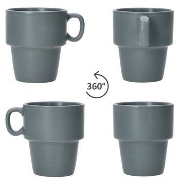 MamboCat Becher Stata 6x Kaffeebecher 250ml grau Tee-Tasse Henkel Porzellan stapelbar, Porzellan