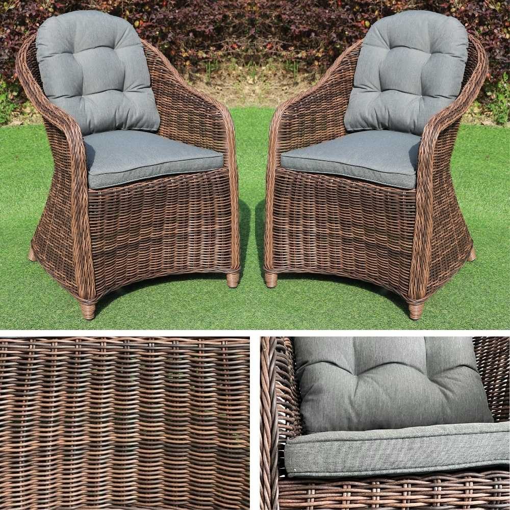 LebensWohnArt Gartenstuhl 2er Set Sessel BELLA rundes Polyrattan Natural-Brown Gartenstuhl