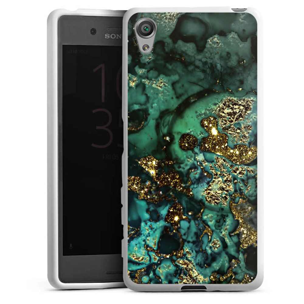 DeinDesign Handyhülle Marmor Glitzer Look Muster Cyan Glitter Marble Look, Sony Xperia X Silikon Hülle Bumper Case Handy Schutzhülle