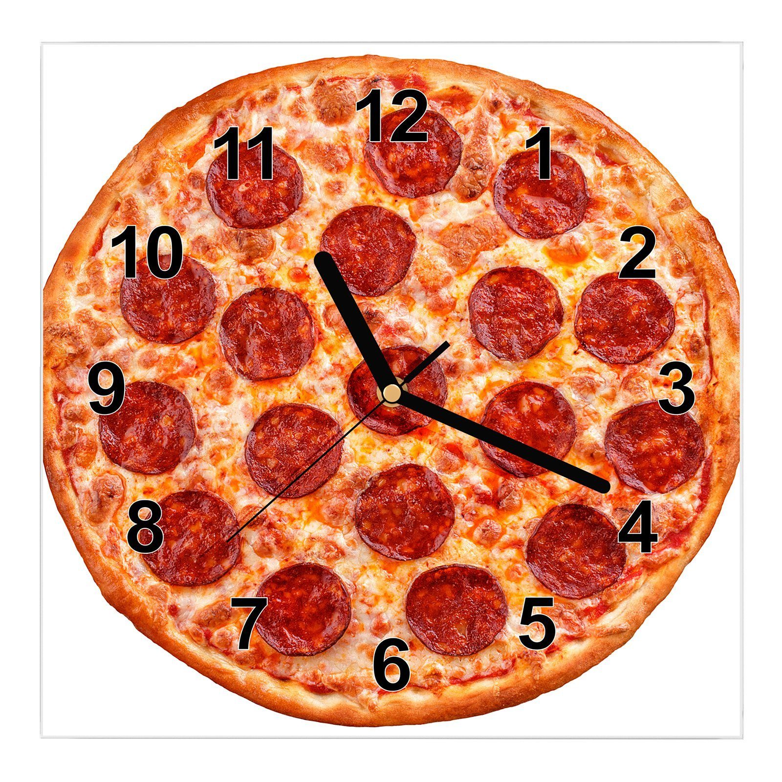30 x Pizza Motiv Wanduhr Größe cm fixfertig 30 Wandkunst Glasuhr Primedeco mit Wanduhr
