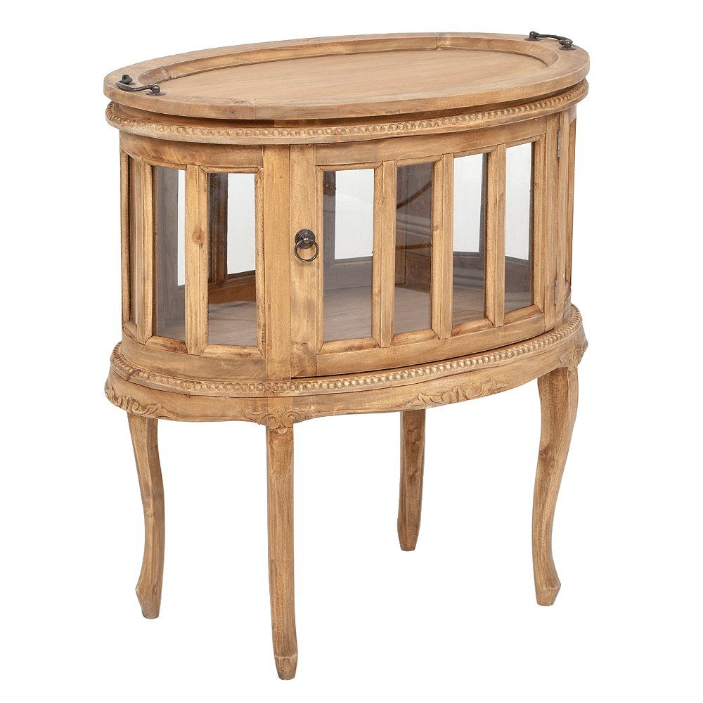 LebensWohnArt Mehrzweckschrank Massivholz Barschrank CORUNA 75cm Antique Natural Servier-Tablett
