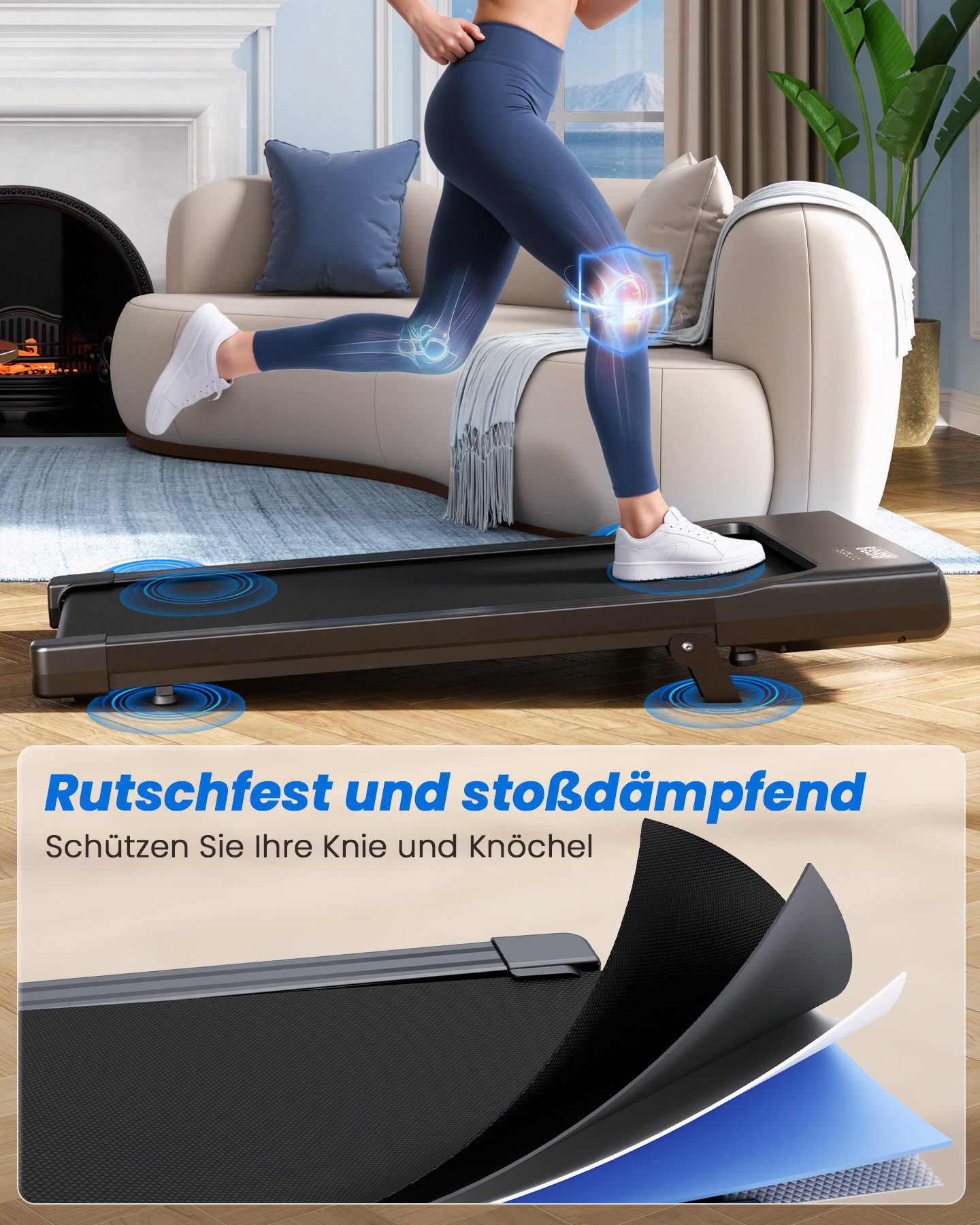 DEERRUN Laufband Deerrun Walking Pad mit Steigung 6% Laufband für Zuhause 6km/h