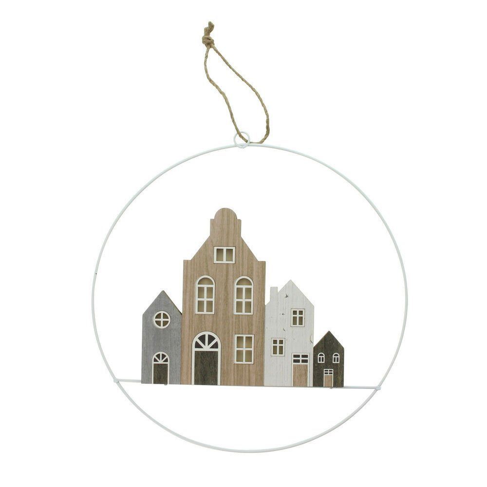 Home-trends24.de Dekohänger LED Deko Hänger Häuser aus Holz Metall Ring Wan günstig online kaufen