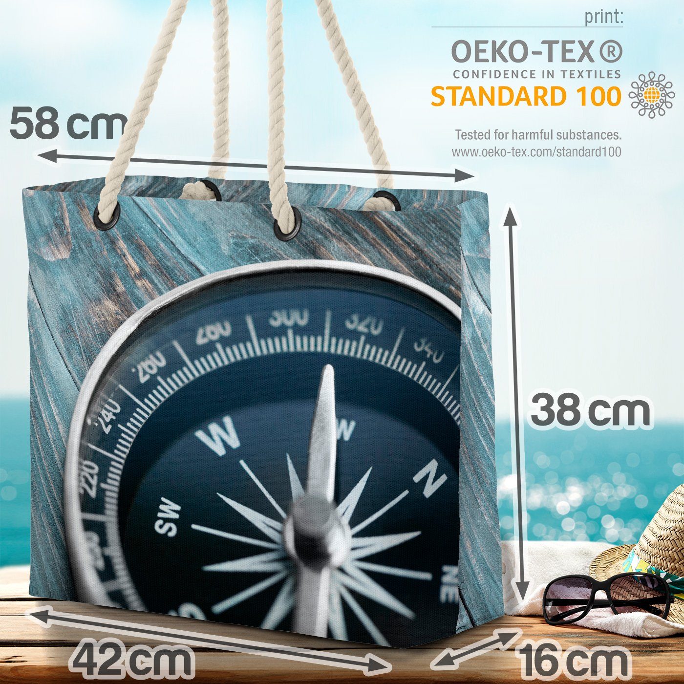 VOID Strandtasche (1-tlg), Navigation Seefahrt Seefahrt Navi Antik Kompass Segeln Nautisch Meer