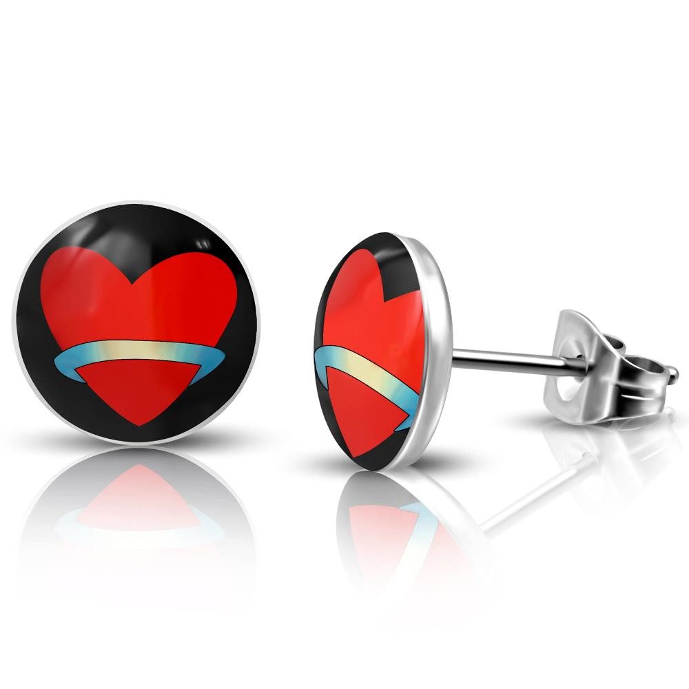 Ohrstecker-Set Ohrstecker Rotes Herz Silber aus Edelstahl Unisex