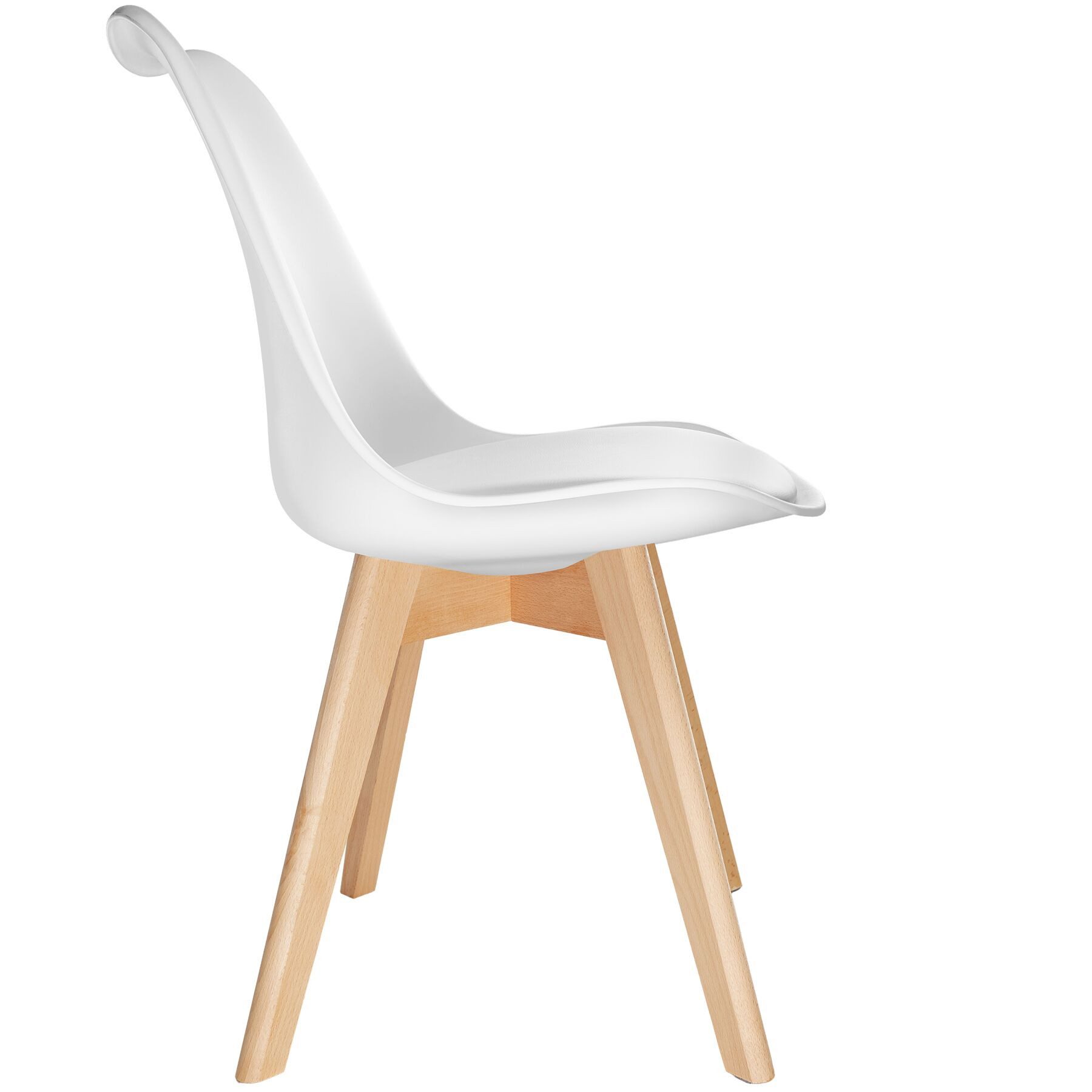 tectake Esszimmerstuhl Küchenstuhl Scandi-Design, gepolsterte Sitzfläche, 49 x 53 x 82 cm (Polsterstuhl Frederikke in weiß, 6 St), ergonomische Form, massive Holzbeine, bodenschonende Filzgleiter