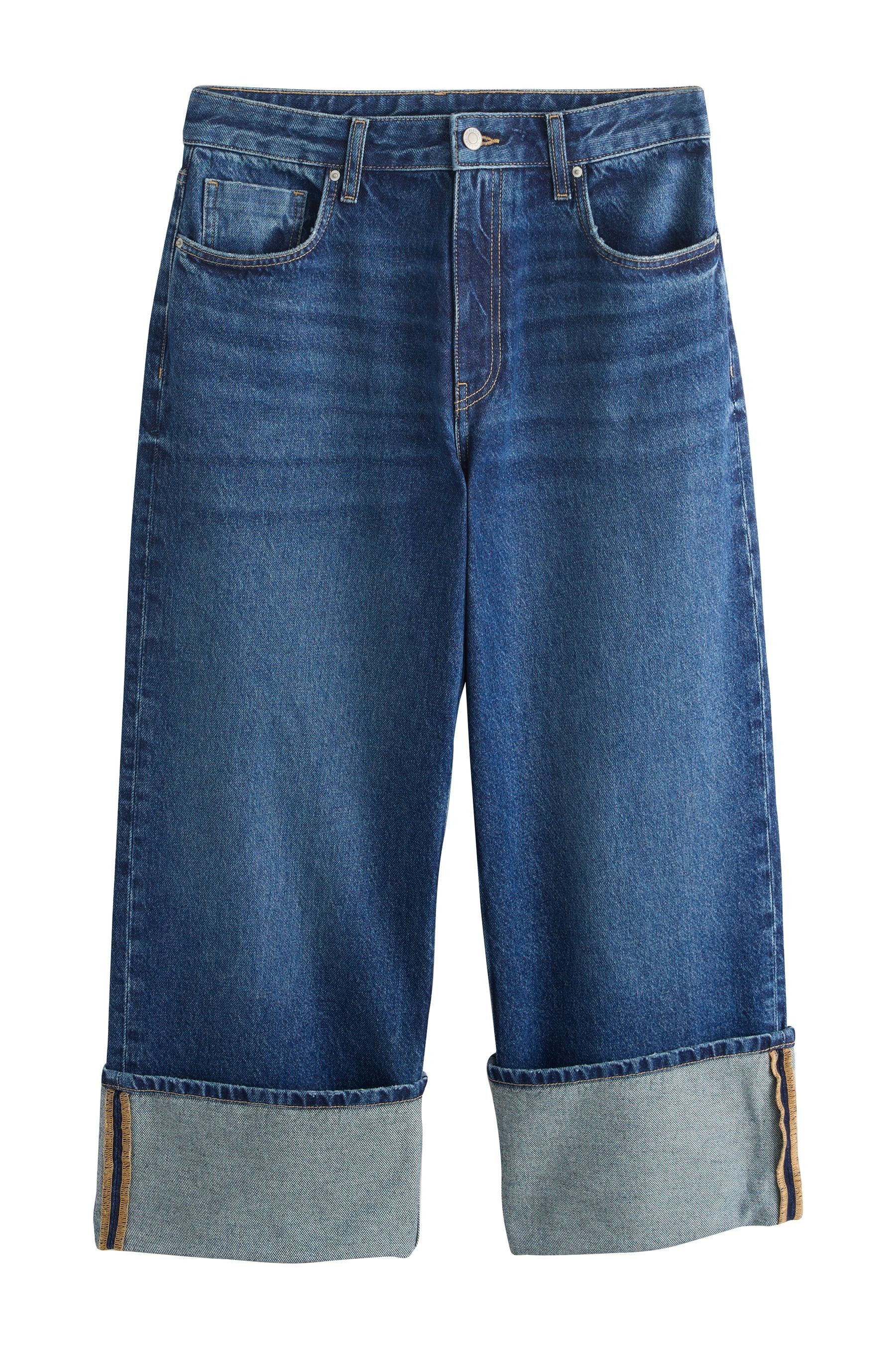 Caprijeans Kurze Jeans mit weitem Bein und hohem Umschlag