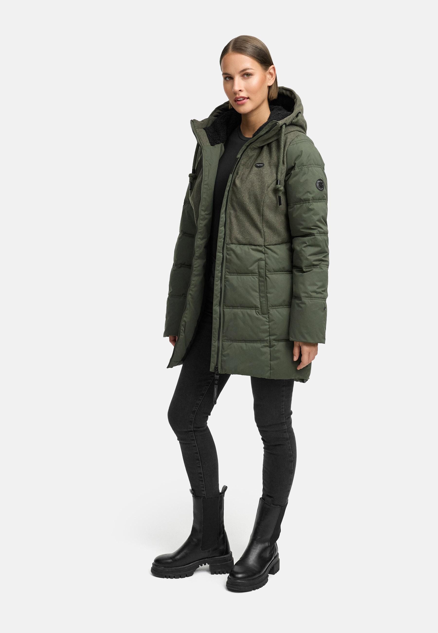 Ragwear Winterjacke Ashani Block Intl. stylischer Winterparka mit gefütterter Kapuze