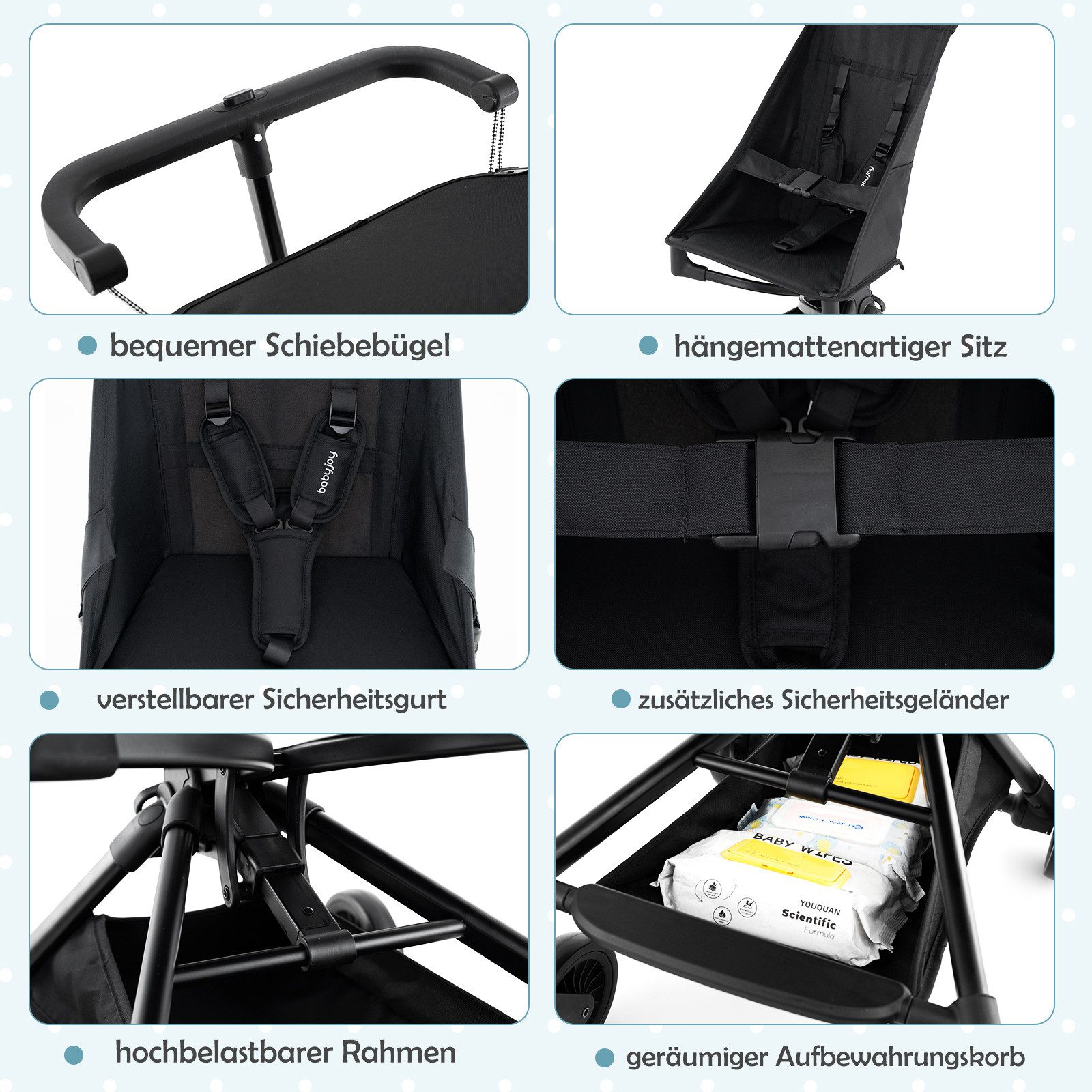 COSTWAY Kinder-Buggy, Kinderwagen klappbar