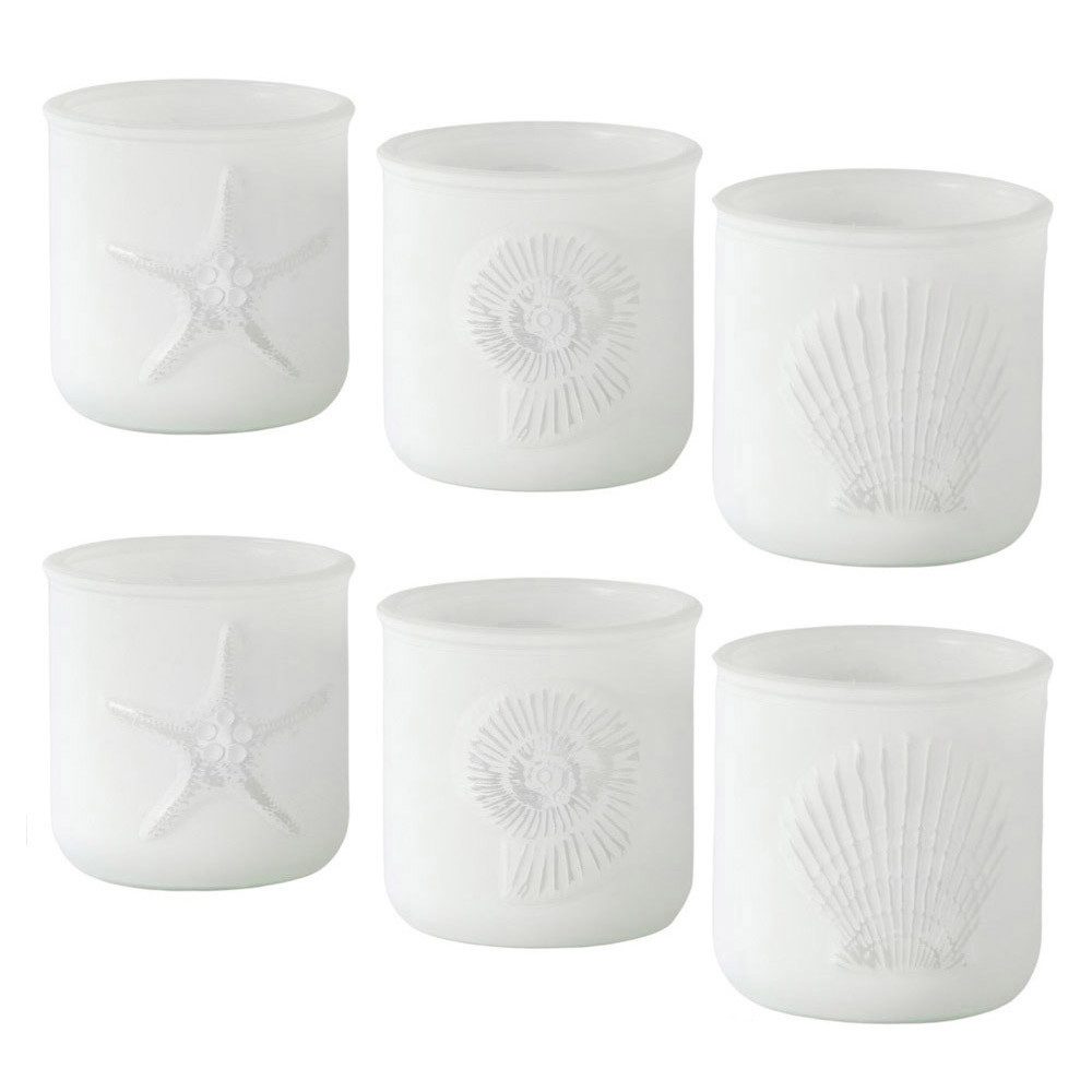 Windlicht 6tlg. Windlicht WHITE OCEAN weiß Seestern Muschel maritime Deko (2x 3