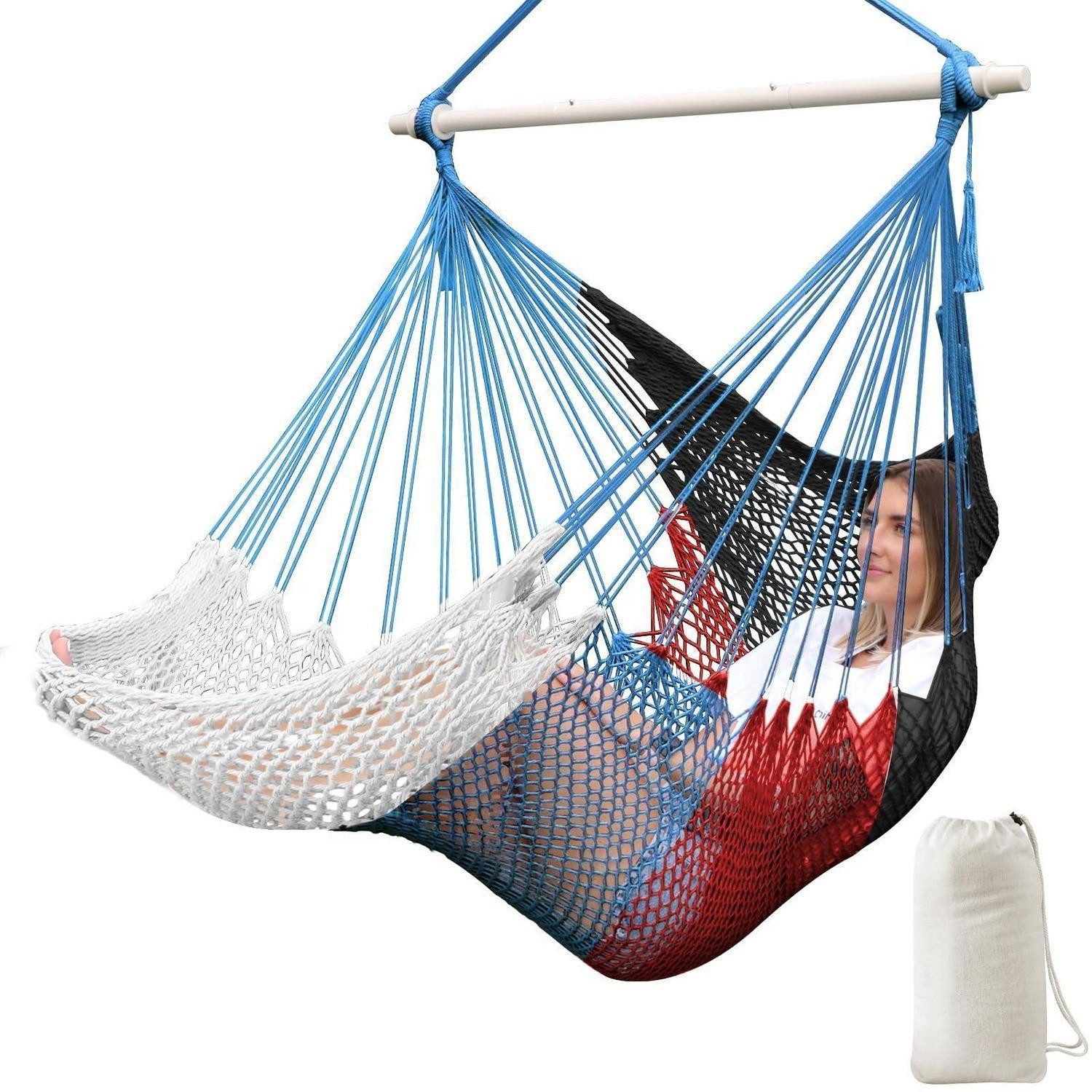 LuxusKollektion Hängesessel Hängesessel Netz Baumwollseil 240x80cm Schwarz Rot Blau Weiß