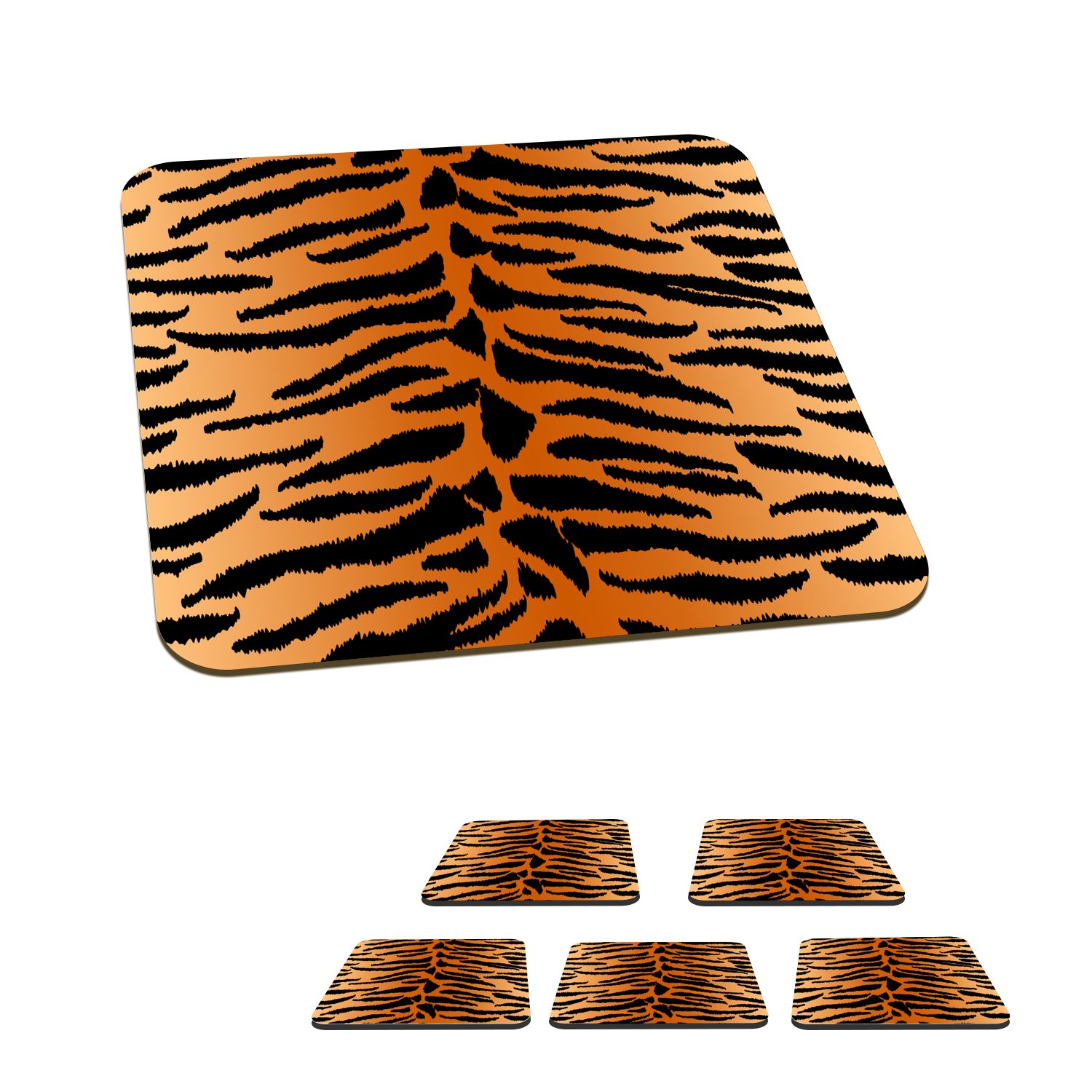 MuchoWow Glasuntersetzer Tigerdruck mit schwarzen Streifen, Zubehör für Gläser, 6-tlg., Glasuntersetzer, Tischuntersetzer, Korkuntersetzer, Untersetzer, Tasse