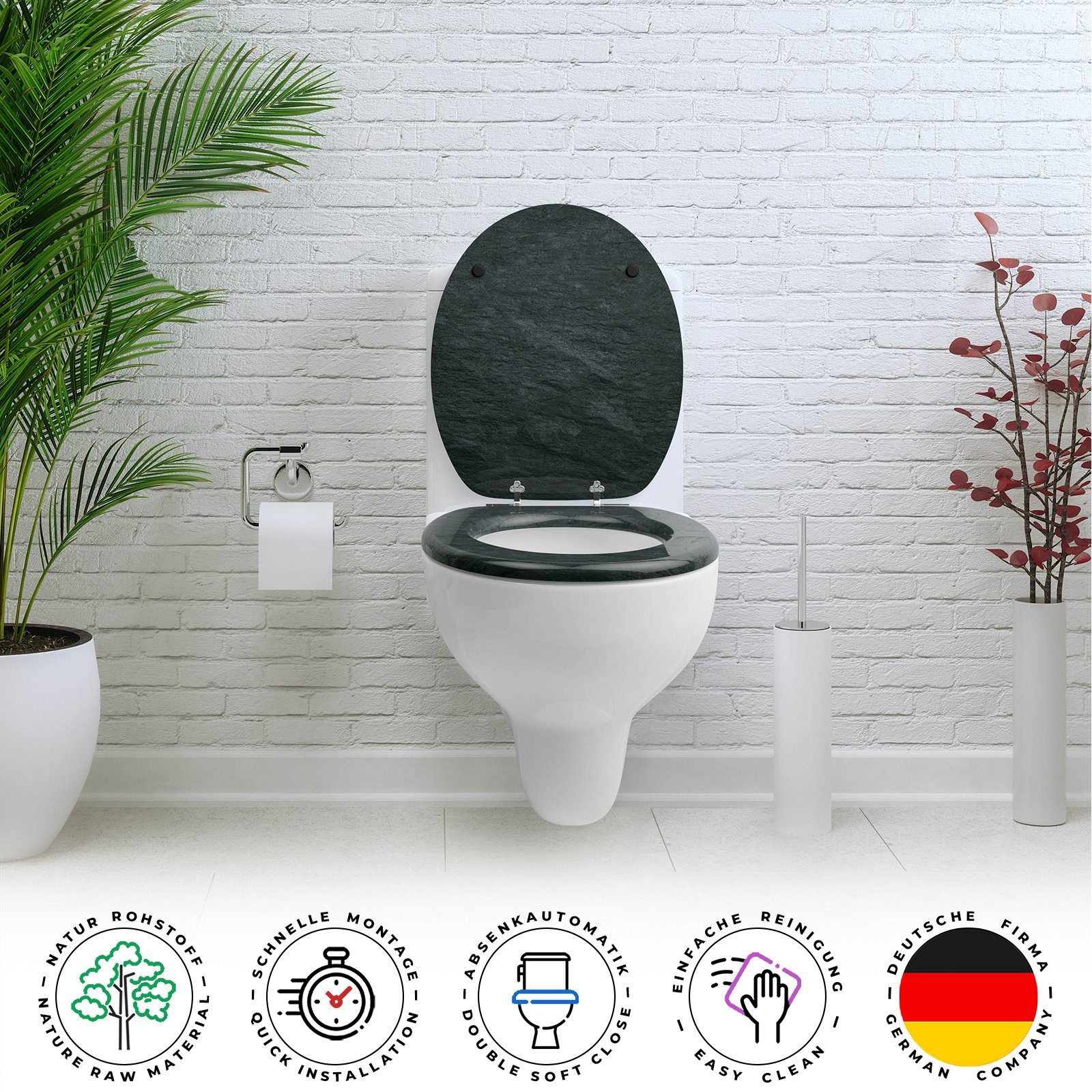 Sanfino WC-Sitz „Granit“ hochwertiger Toilettendeckel mit Absenkautomatik, aus Holz, viele bunte Motive, hoher Sitzkomfort, einfache Montage – Bild 4 von 5