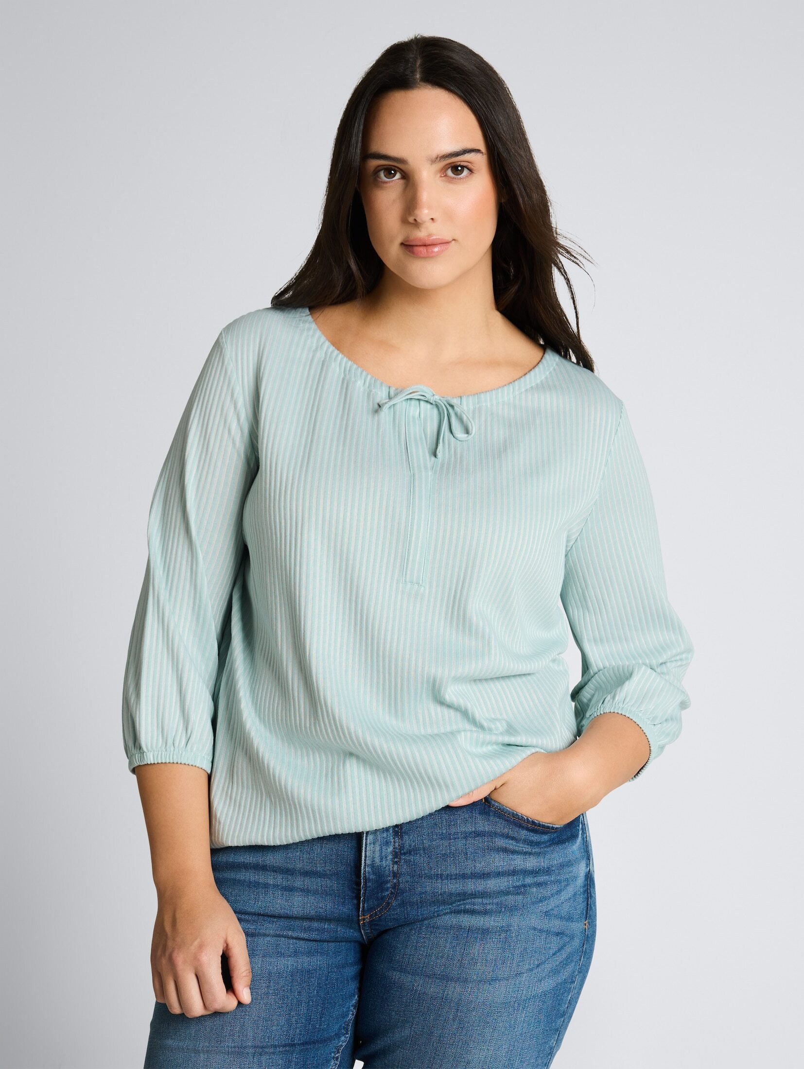 TOM TAILOR PLUS 3/4-Arm-Shirt T-Shirt (im Einserpack) Plus Size - Bluse mit Streifenmuster