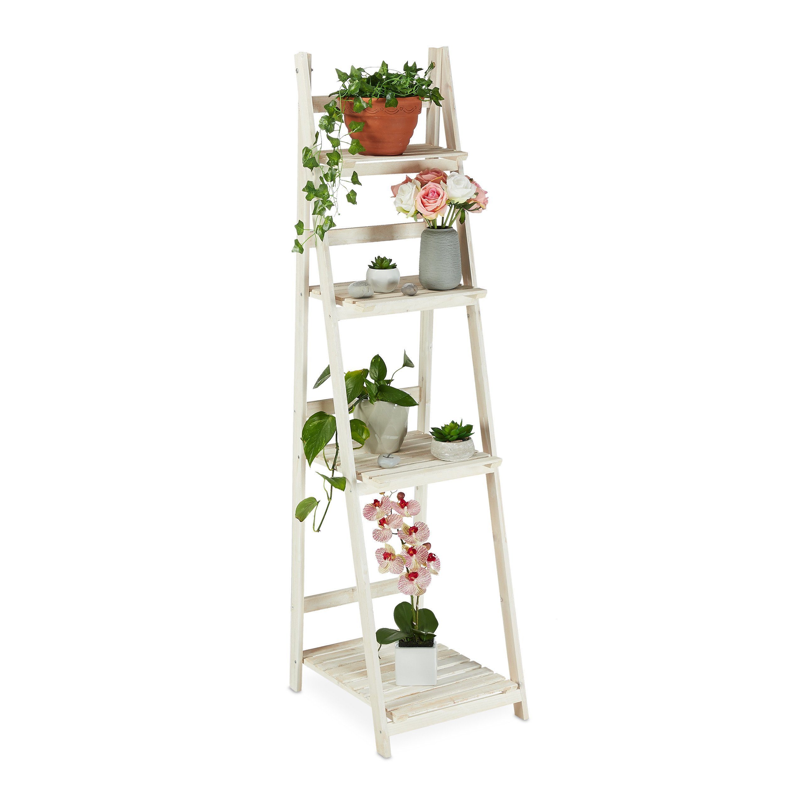 relaxdays Blumenständer Weiße Blumentreppe aus Holz (1 St), XL