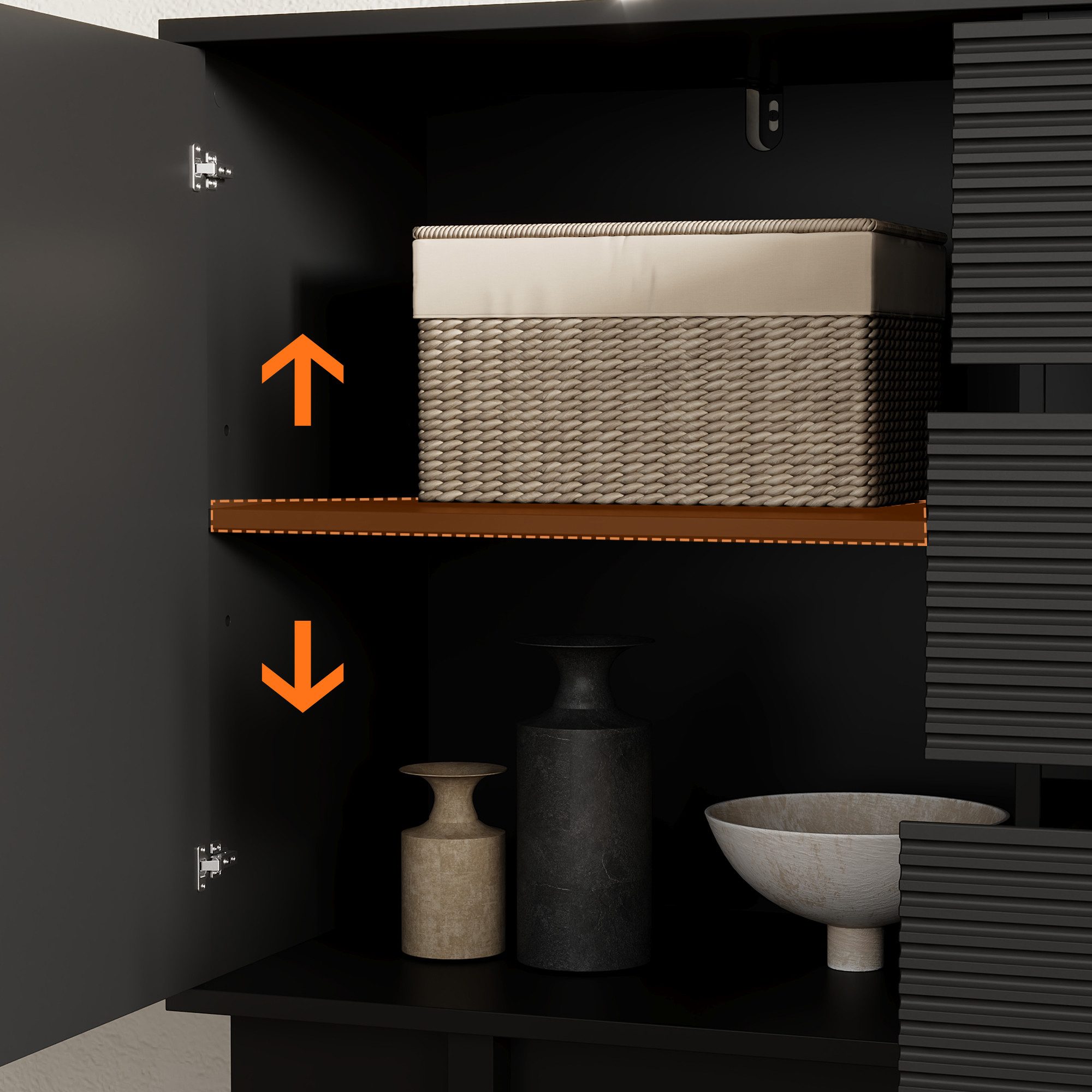 FUFU&GAGA Sideboard Modernes Sideboard, Kommode, schwarz matt, MDF, 160×40×80 cm