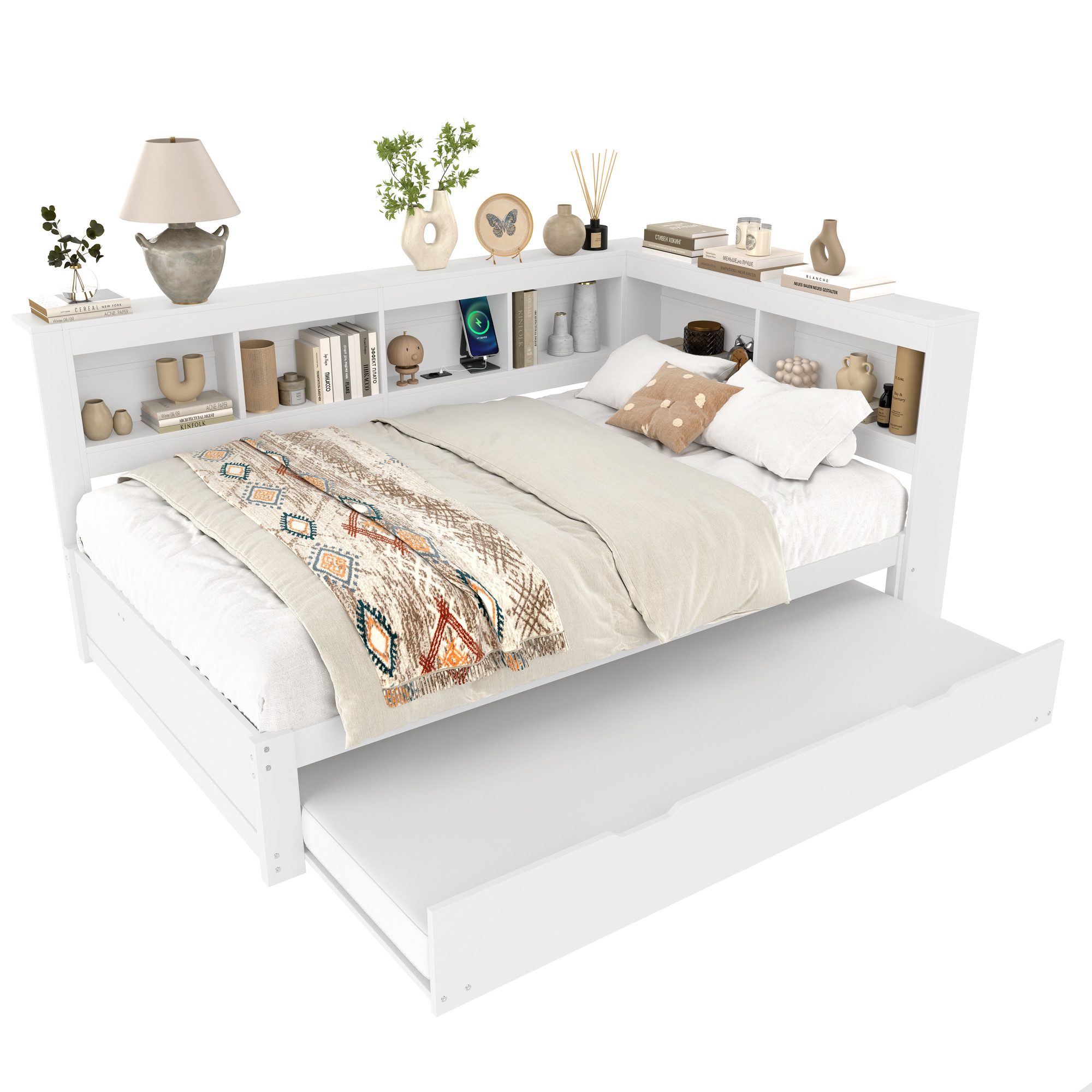 SOFTWEARY Jugendbett mit Lattenrost und Regal günstig online kaufen
