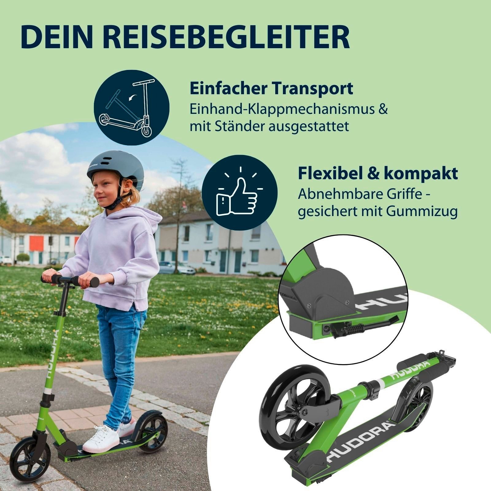 Hudora Cityroller Scooter Start 200 Höhenverstellbarer & zusammenklappbarer Cityroller, Kinder- & Erwachsenenroller für bis zu 100kg mit Ständer