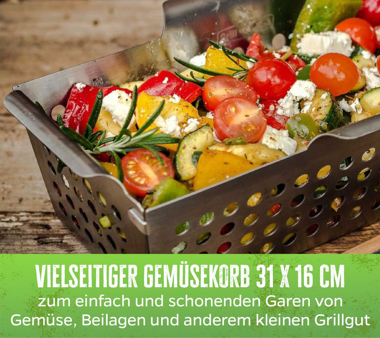 Grillfürst Grillschale Grillfürst Gemüsekorb Edelstahl rechteckig 31 x 16cm