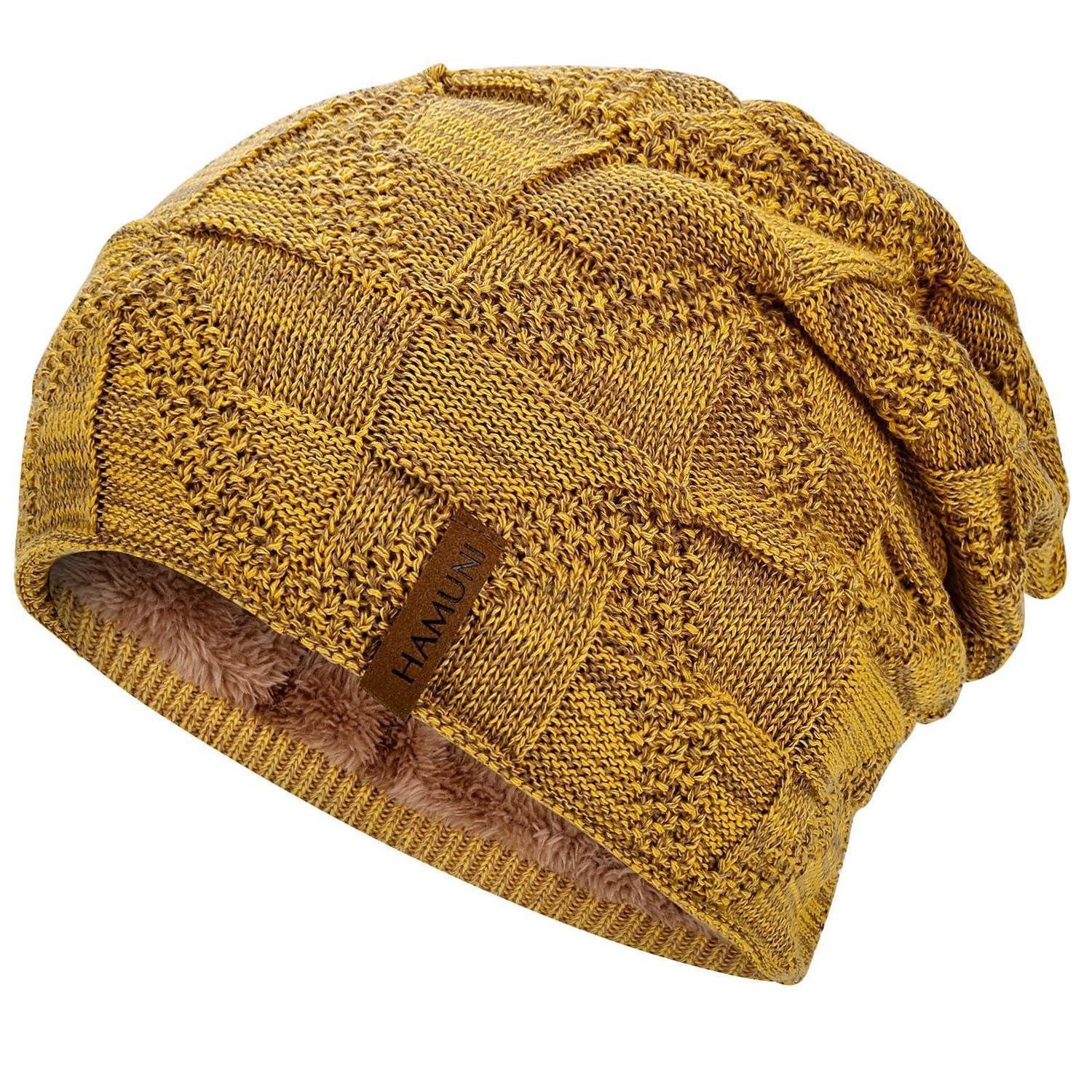 Strickmütze Mütze Damen Herren Strickmütze Beanie Slouch Fleece Gelb