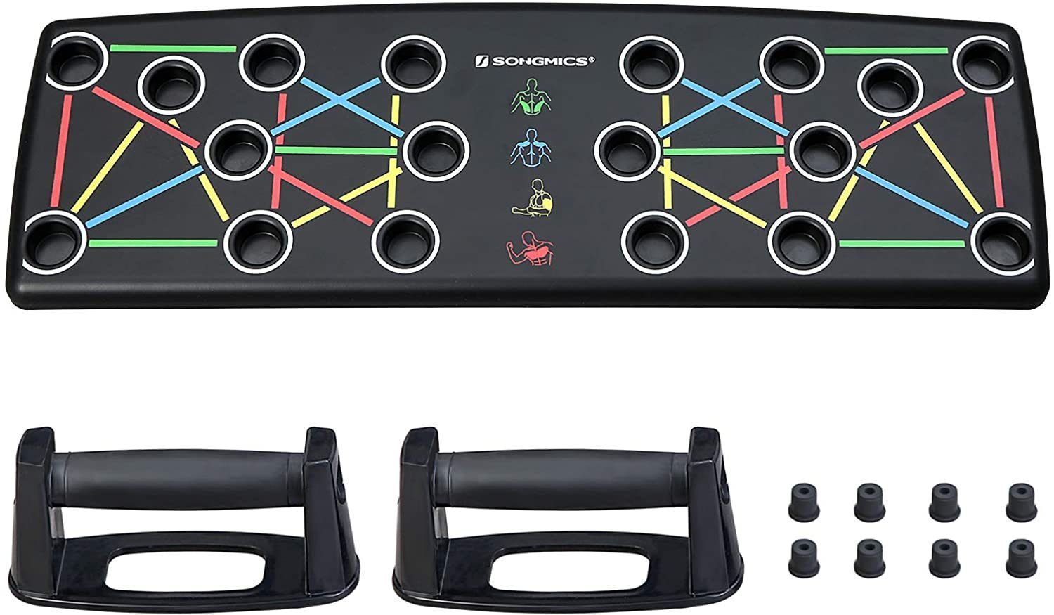 SONGMICS Liegestützgriffe SPU121BK, Fitnesstraining, mit Push-up-Board, 14-in-1 Liegestützbrett, schwarz