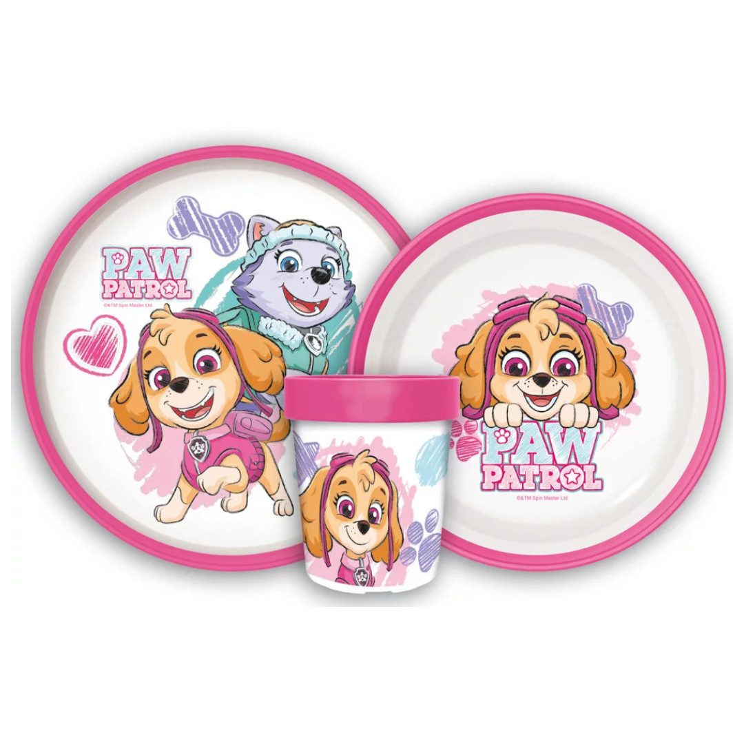 PAW PATROL Kindergeschirr-Set Paw Patrol Skye Everest Kinder Geschirr-Set 3 teilig (3-tlg), 1 Personen, Kunststoff, Becher Teller Schüssel