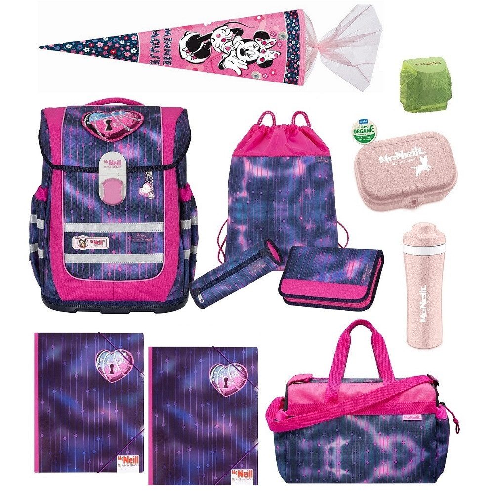 McNeill Schulranzen Ergo Complete "Pearl" mit Motivmagnet Herz (Set, 12-tlg., Komplett-Set inkl. Sporttasche, Schulzubehör und Nestler Schultüte), ergonomisch; 20L Volumen; wächst mit dem Kind mit